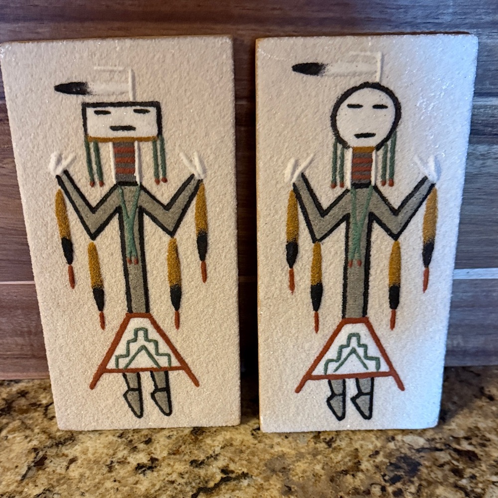 Native American Style Art Tiles - Cream and Black